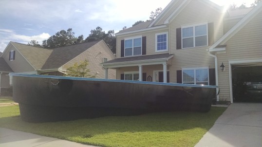 A fancy, jigunda teal lawn ornament waiting for me when I got home from work