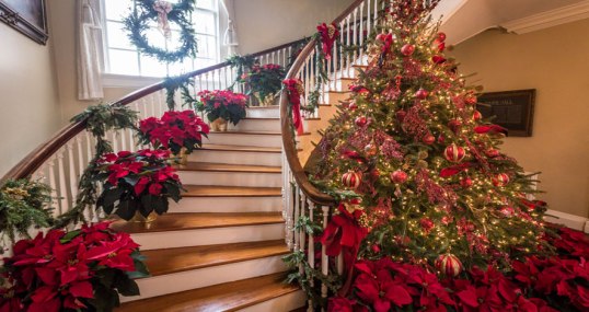 Glimpse Inside a Well-Manicured Historic house (note poinsettias)